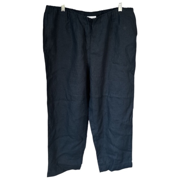 J Jill linen pants. Cropped medium NEW dep blue navy wide leg side slit pockets - Picture 1 of 3